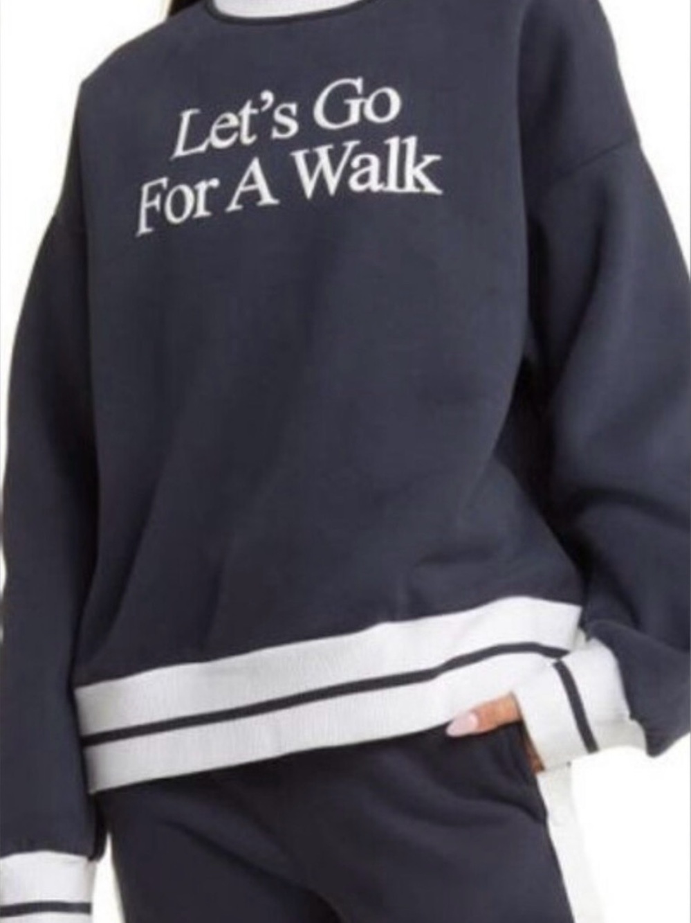 Women's Navy Crewneck Pullover Sweatshirt - 'Let's Go For A Walk'